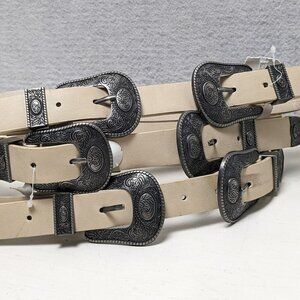 Lot Of 3 Pacsun Womens Belts Sizes S/M double buckle Tan - NEW